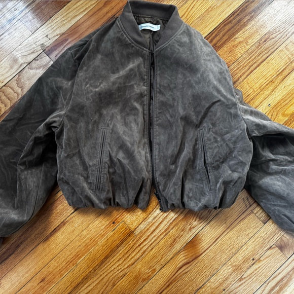Women's Brown Suede Bomber Jacket- BRONZESNAKE - Picture 6 of 8